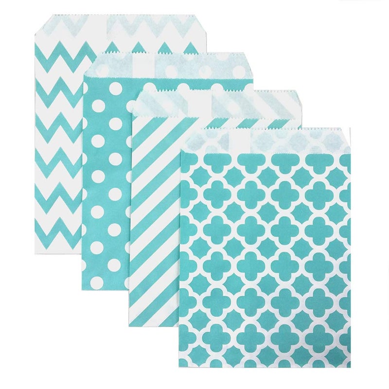 KEYYOOMY 100 Pcs Teal Blue Candy Buffet Bags - Small Polka Dot Paper Treat Bags for Wedding & Birthday Party (5 x 7 inch) - Image 1